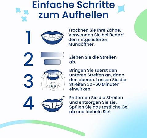 👨‍⚕️Von der CED empfohlen✅Professional Zahnaufhellungsstreifen 21 Anwendungen - Zahnschmelz-sicher - Ohne Schmerzempfindlichkeit - Professionelle Zahnbleaching Strips - 42 Streifen + Mundöffner Inklusive