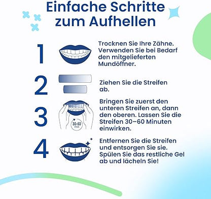 👨‍⚕️Von der CED empfohlen✅Professional Zahnaufhellungsstreifen 21 Anwendungen - Zahnschmelz-sicher - Ohne Schmerzempfindlichkeit - Professionelle Zahnbleaching Strips - 42 Streifen + Mundöffner Inklusive