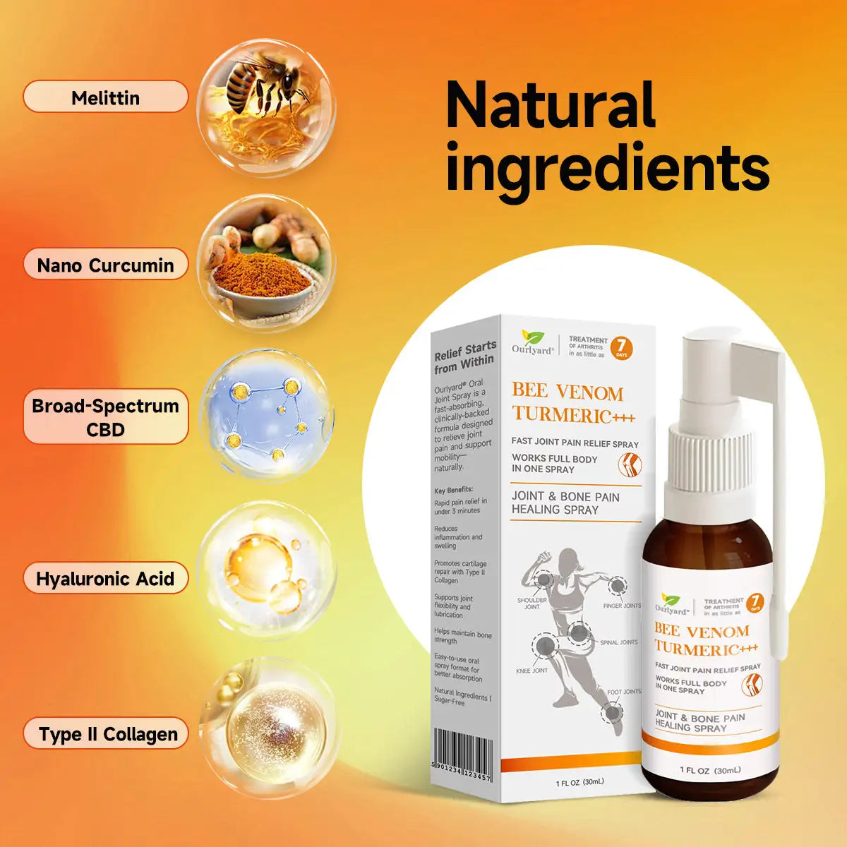 Ourlyard® Fast-Acting Bee Venom and Turmeric Joint & Bone Pain Healing Spray