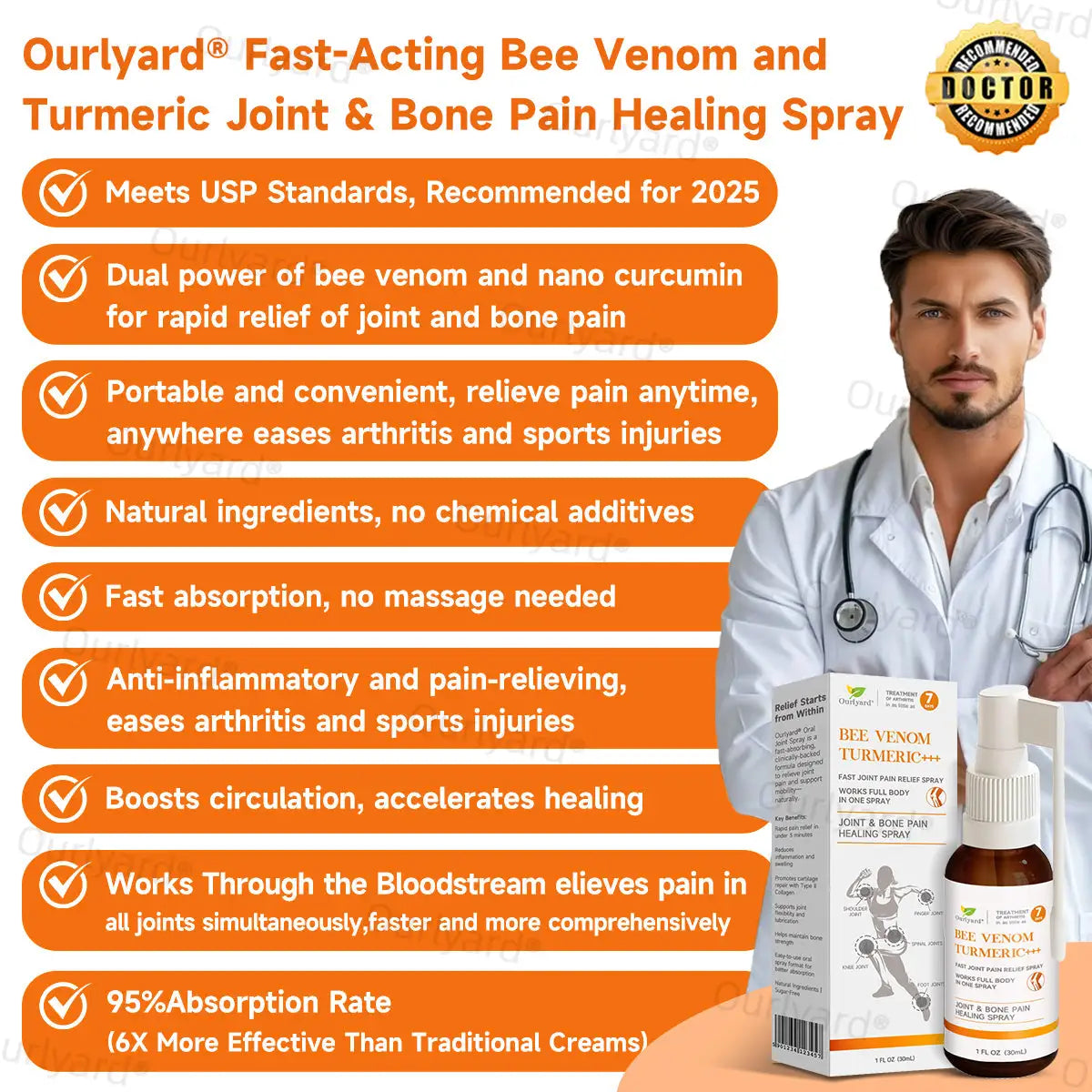 Ourlyard® Fast-Acting Bee Venom and Turmeric Joint & Bone Pain Healing Spray